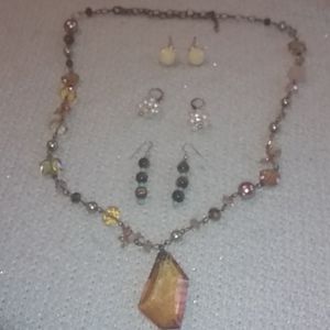 Bead necklace and 3 sets of earrings